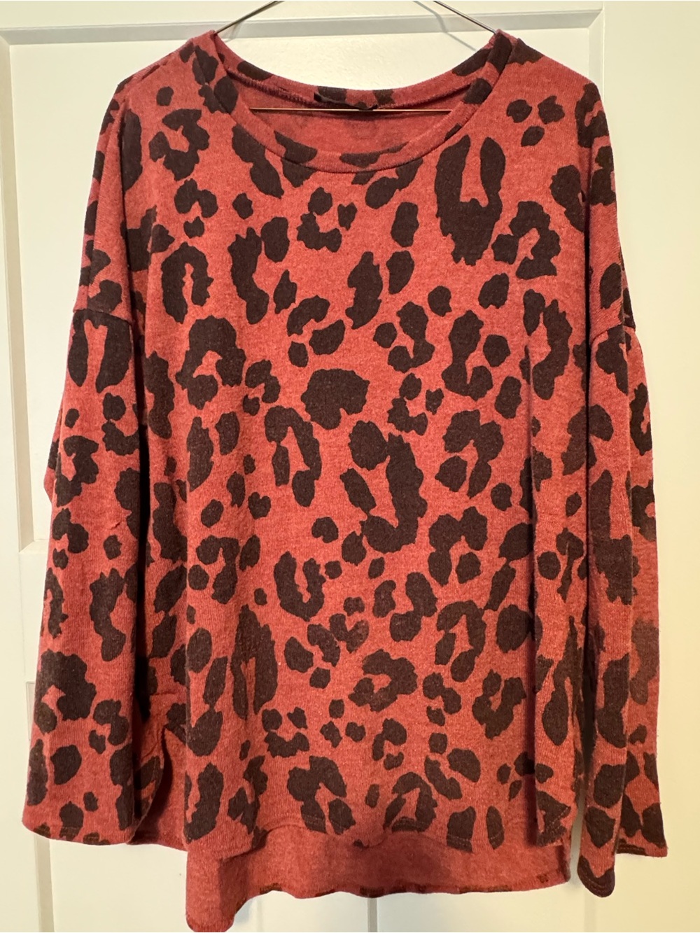 Leopard Print Long Sleeve Top in Rust and Black